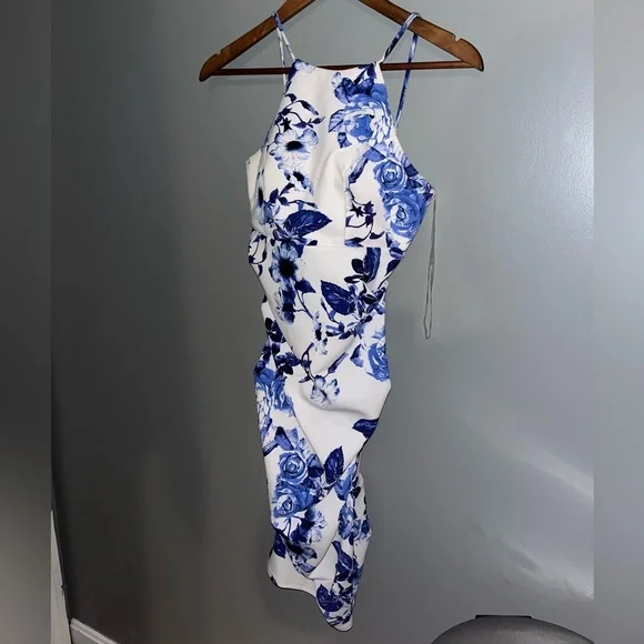 Jump | Dresses | Blue White Floral Halter Top Homecoming Dress | Poshmark